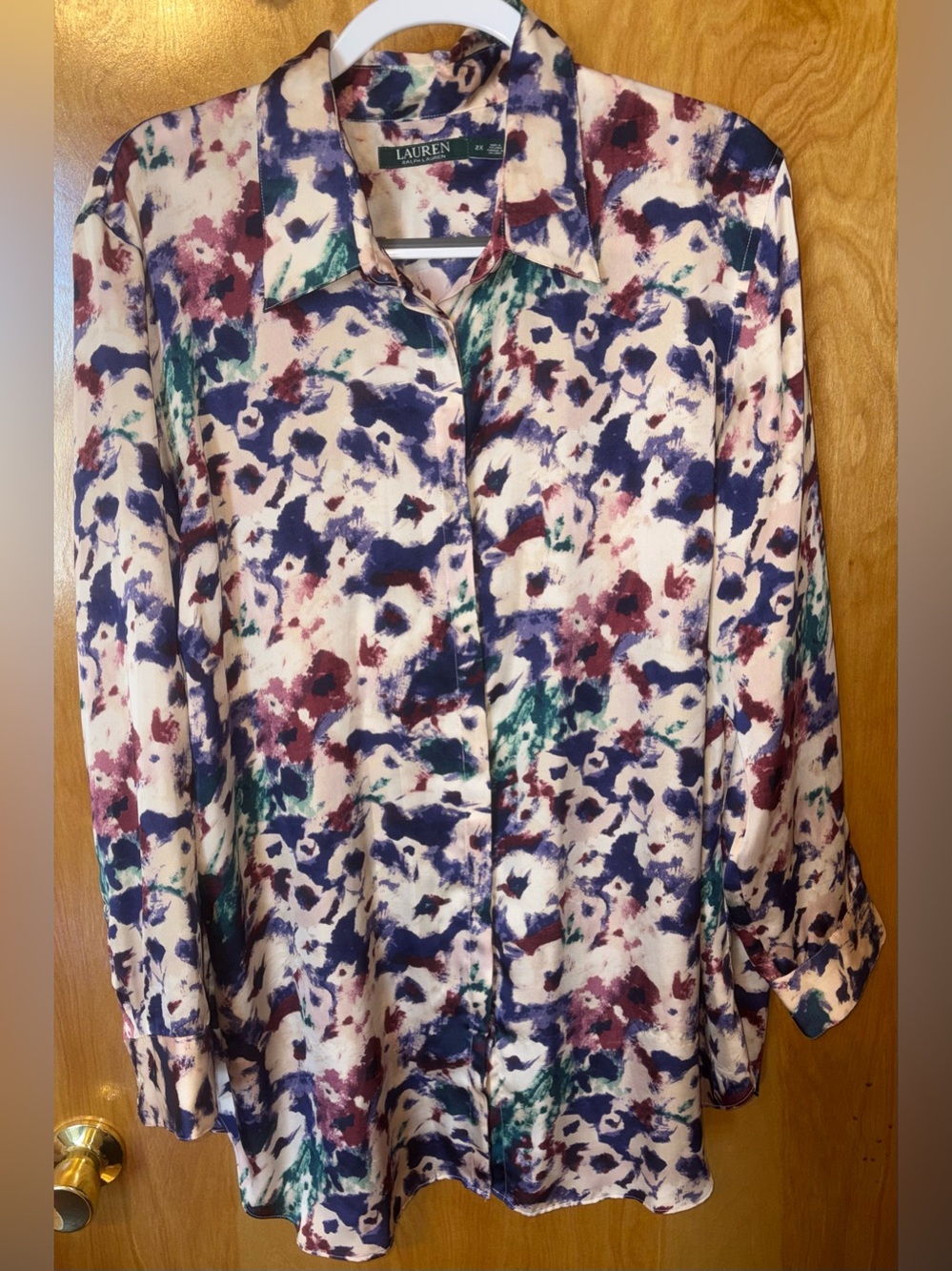 Lauren Ralph Lauren mauve/purple printed satin button down blouse Size 2X